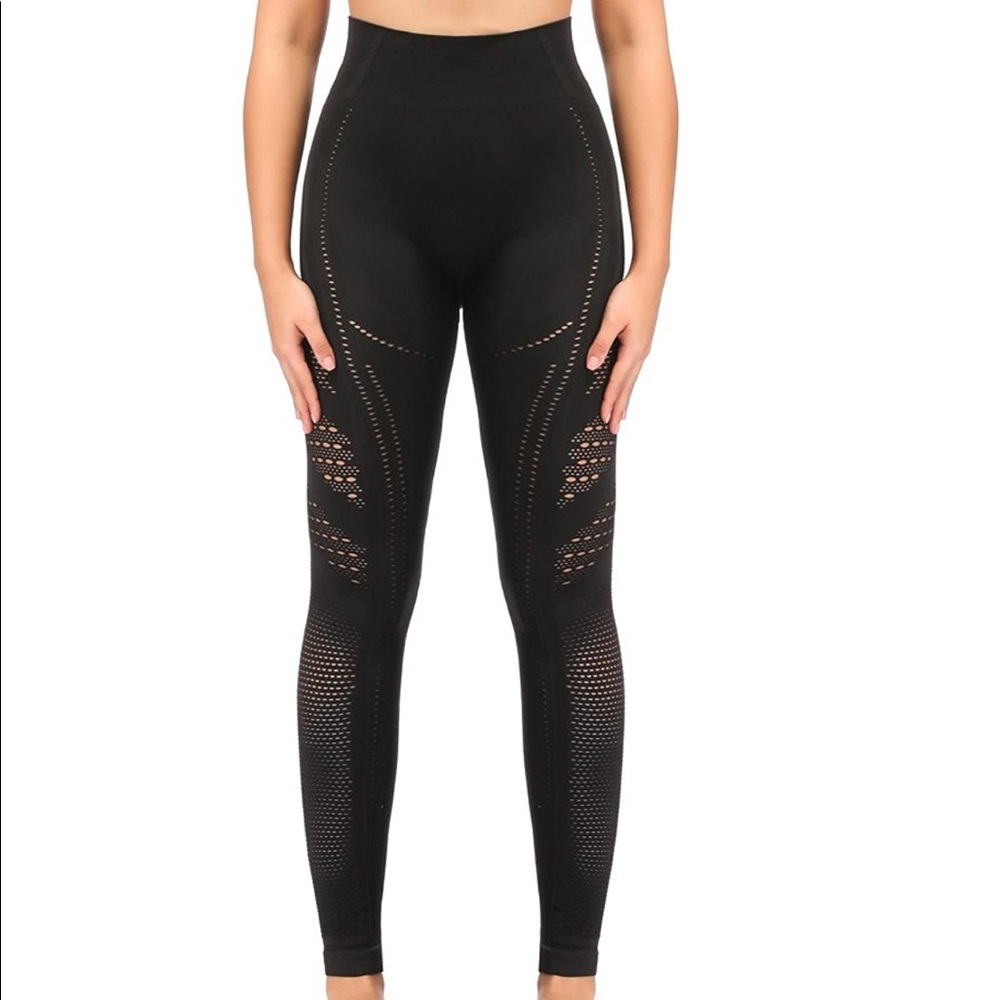 Black Cut Out Workout Pants - Picture 2 of 5